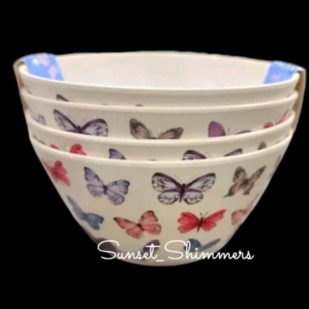 8pc Summer Butterfly Melamine Dinner Plate & Bowl Set INDOOR OUTDOOR New